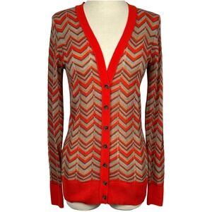 Ann Taylor LOFT Orange Chevron Zigzag Wool Blend V-Neck Cardigan Sweater XS